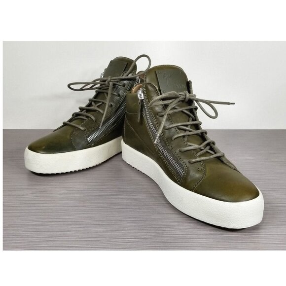 Giuseppe Zanotti x Zayn Leather Double-Zip Mid-Top Sneaker Olive Mens Size 9 /42 - Picture 4 of 11